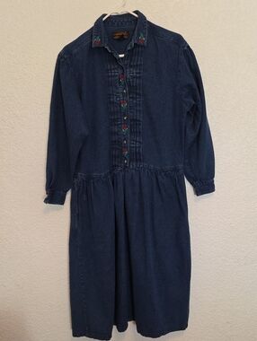 Vintage Eddie Bauer Denim Dress With Embroidery, Size M